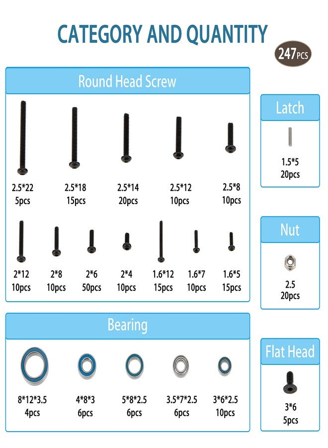MEUS RACING TRX4M Bushings Bearings Screws Kit 247pcs for 1/18 TRX4M Defender Bronco K10 F150 RC Crawler Upgrade Parts Accessories - Image 2